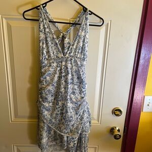 SHEIN Elegant Blue Floral Backless Dress